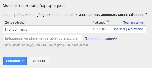 ajouter zone adwords